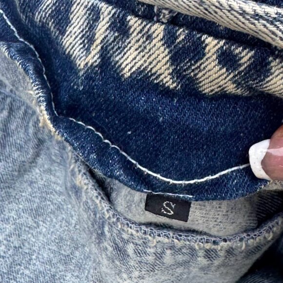 acid wash denim jacket with statement white fringe detailing on both arms and ac - Picture 6 of 6